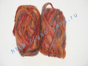 Фантазийная пряжа секционного крашения для ручного вязания и валяния, пряжа ровница переменной толщины. 100% Высококачественная австралийская шерсть. Основные цвета оранжевый, рыжий - в интернет магазине пряжи GSN-YARN.RU