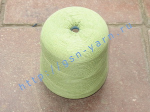 Пряжа 26/1 на бобинах для ручного и машинного вязания, ткачества. Узелковая пряжа, пряжа с включениями (NEPS yarn). 50% Хлопок, 30% натуральный шелк (mulberry silk), 16% шерсть (soft wool), 4% кашемир. Цвет бледно-зеленый + разноцветные вкрапления
